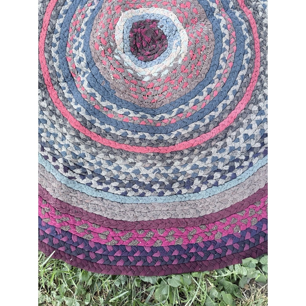 Vintage Braided Round Rag Rug 49" Handmade Farmhouse Folk Art - Picture 2 of 9